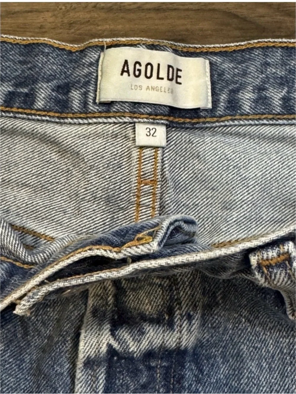 Agolde Parker long Light Blue Frayed Hem Denim Shorts